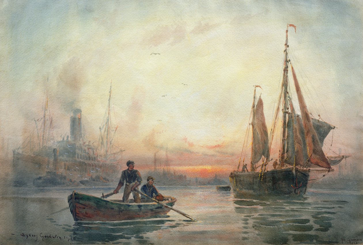 Solnedgång i poolen i London, 1913 av Sydney Goodwin