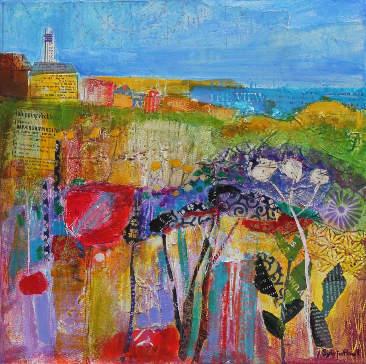 Coastal Meadow 2013, akrylpapperscollage av Sylvia Paul