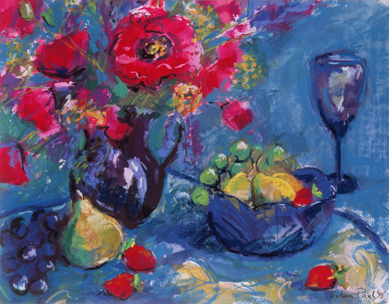 Stilleben med blått glas, 1999 av Sylvia Paul