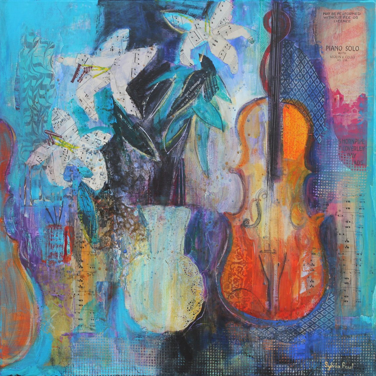 Trio 2014 akrylpapperscollage av Sylvia Paul