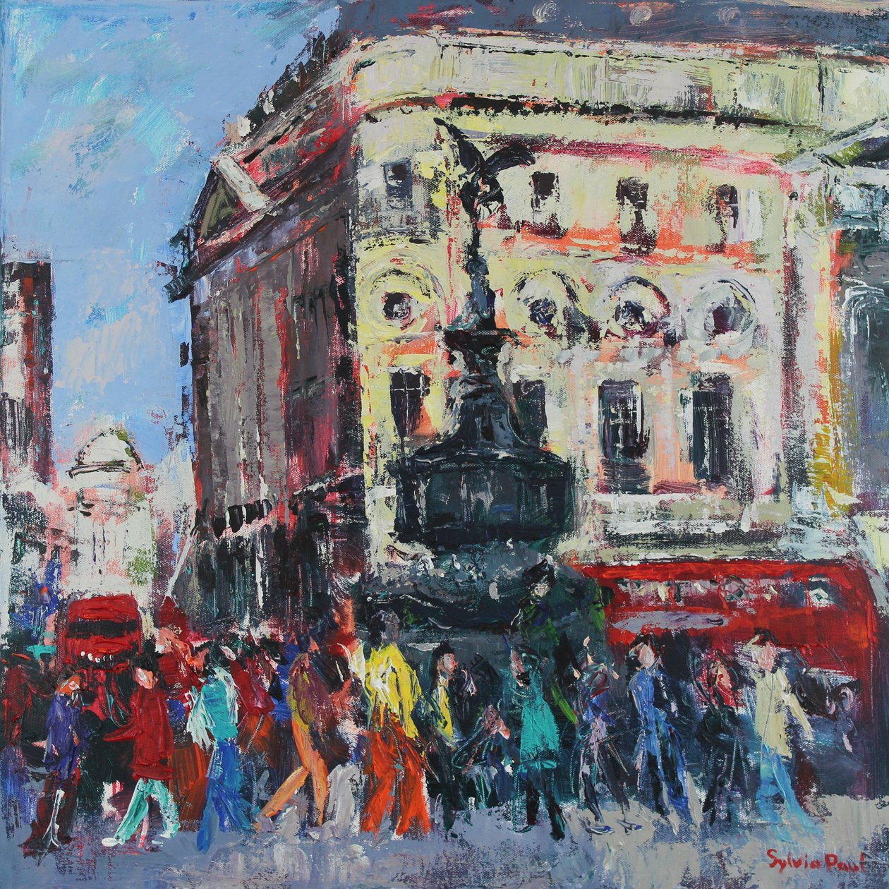 Piccadilly People, 2024 (akryl) av Sylvia Paul