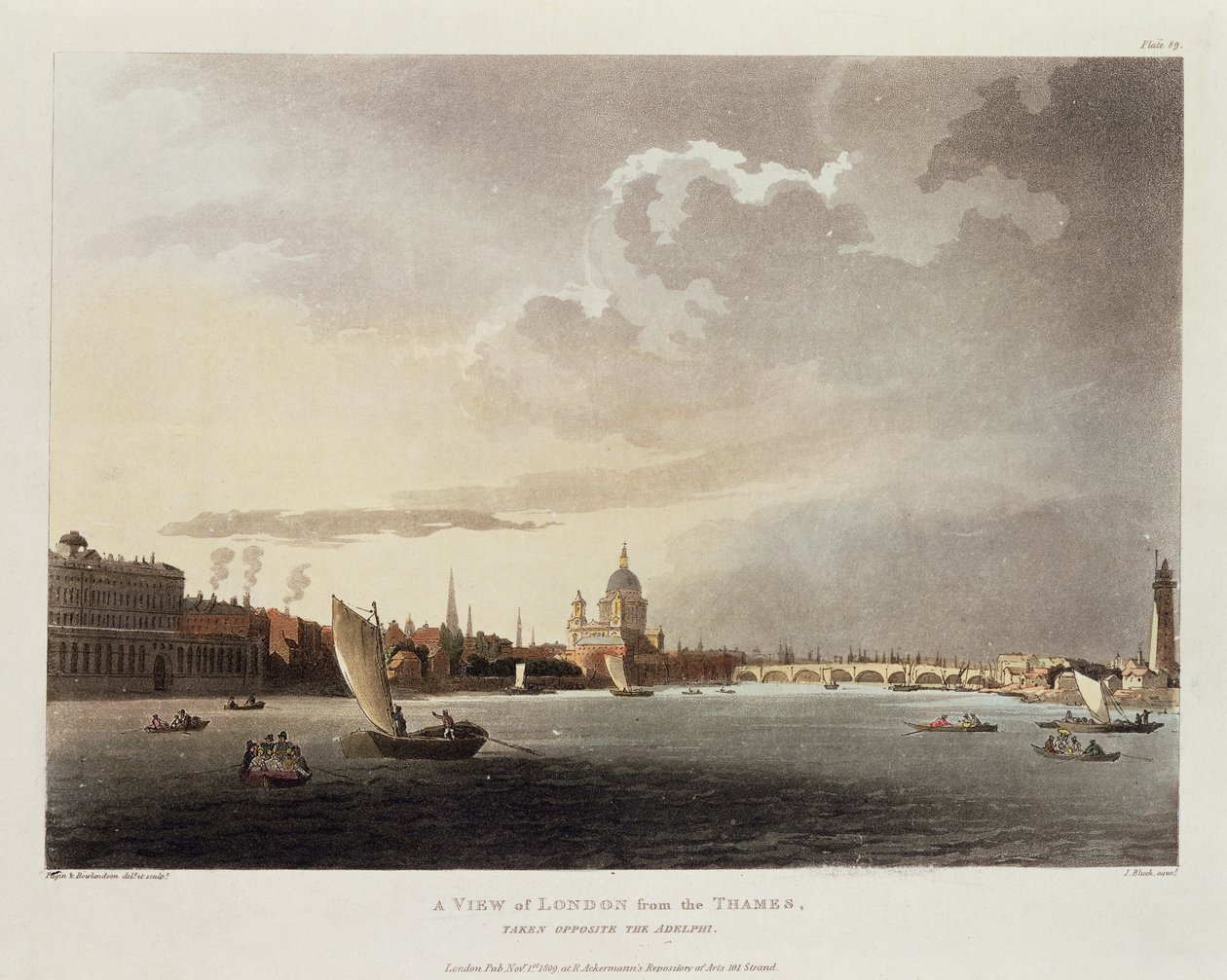 En udsigt over London fra Themsen, 1809 swed av Pugin and Rowlandson