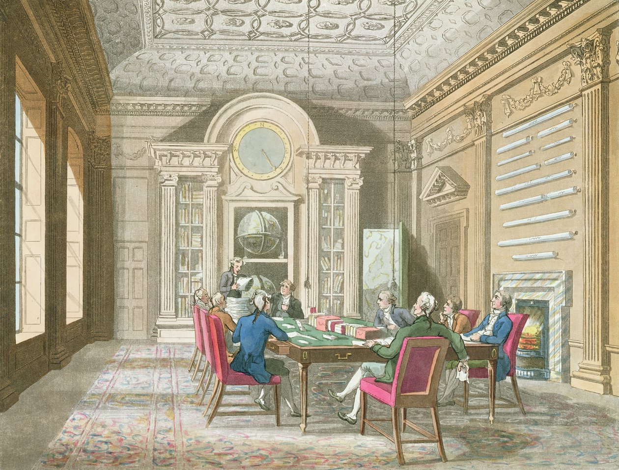 Amiralitetets styrelserum, 1808 (färggravyr) av Pugin and Rowlandson
