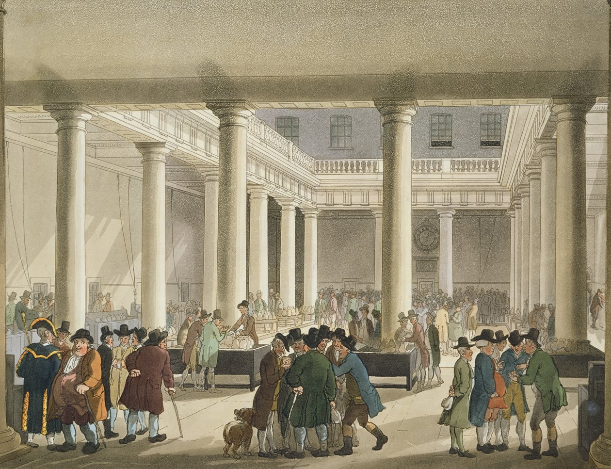 Corn Exchange från Ackermanns "Microcosm of London", 1808 (akvatint) av Pugin and Rowlandson