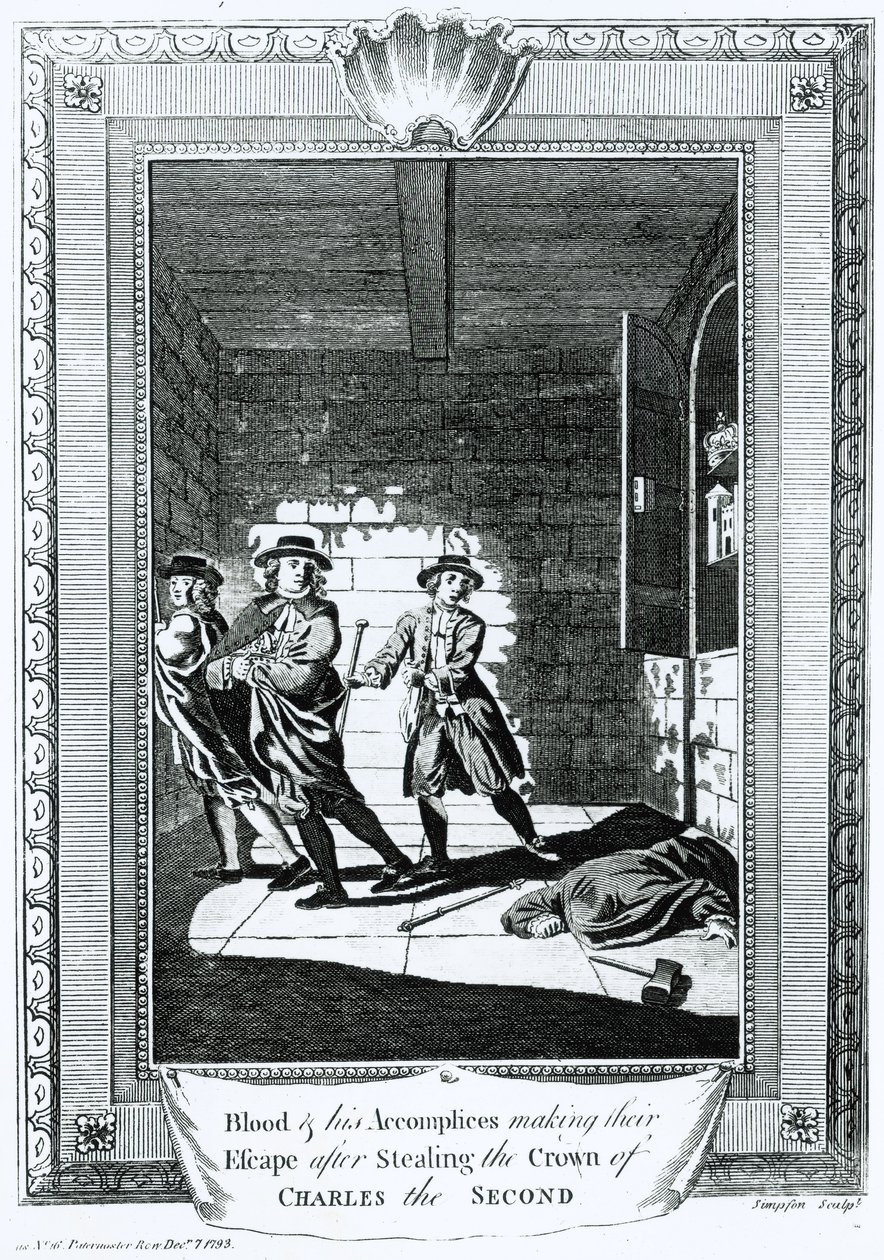 Blod och hans medbrottslingar flydde efter att ha stulit Karl II:s krona, 1793 av T. Simpson
