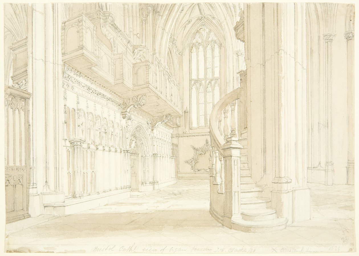 Vy över orgelskärmen i Bristol Cathedral av T.H. Clarke