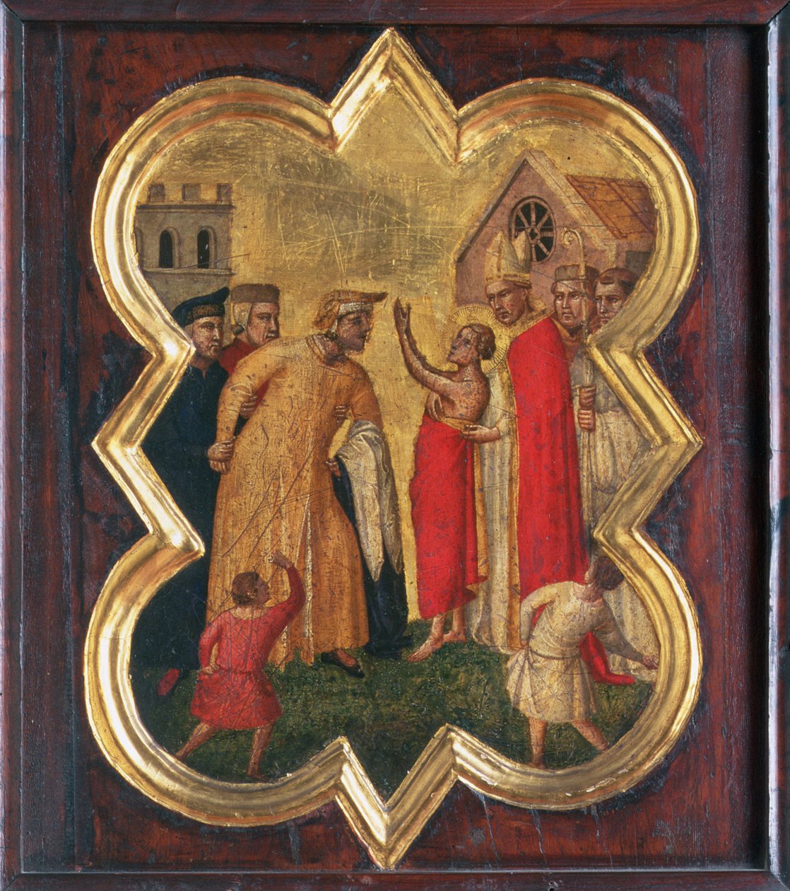Den helige Franciskus inför biskopen (tempera på panel) av Taddeo Gaddi