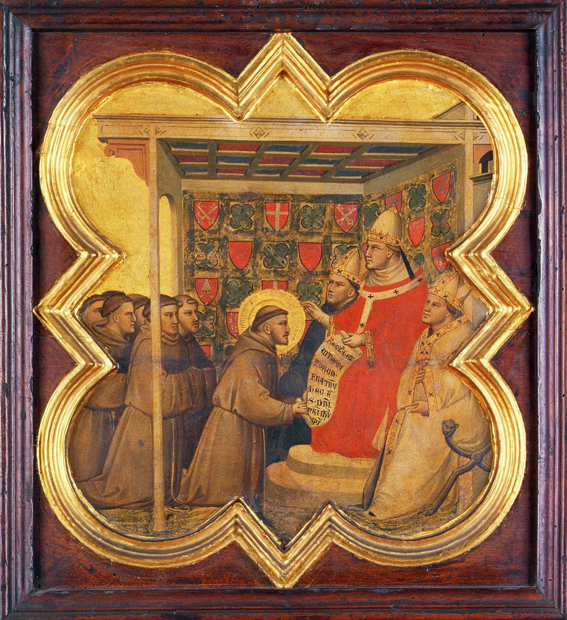 St Francis presenterar sin regel för påven (tempera på panelen) av Taddeo Gaddi