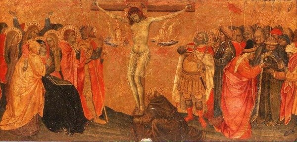 Korsfästelse, predellapanel (tempera på panel) av Taddeo di Bartolo