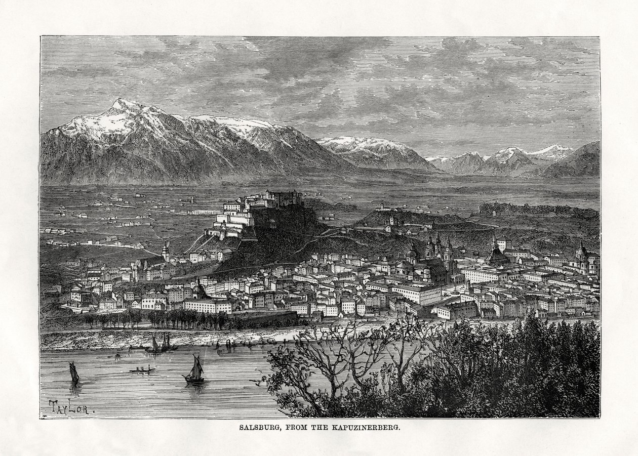 Salsburg, från Kapuzinerberg, Österrike, 1800-talet av Taylor