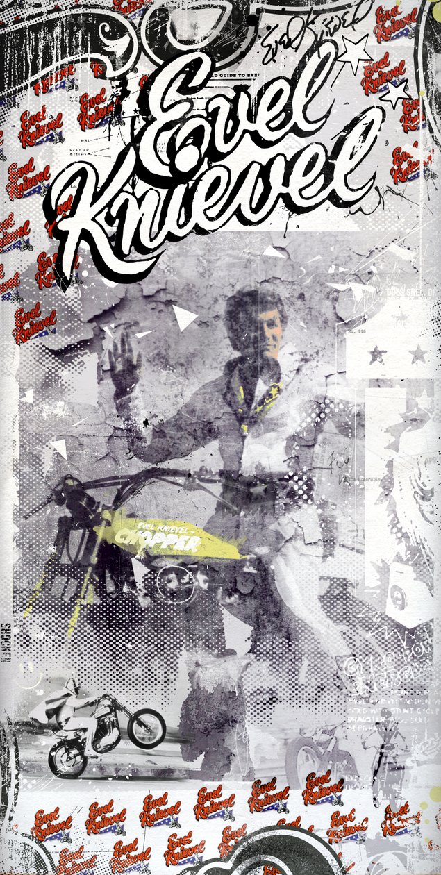 Evel Knievel, 2015 (Collage på duk) av Teis Albers
