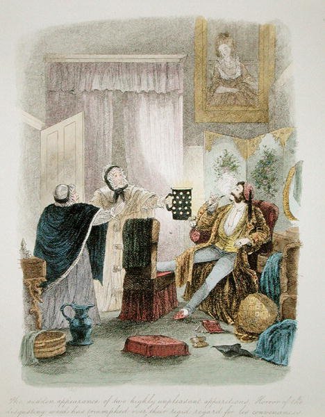 Illustration från Visitation of a London Exquisite to his Maiden Aunts in the Country, publicerad 1859 (se även 193200, 203629-30) av Theo Theo