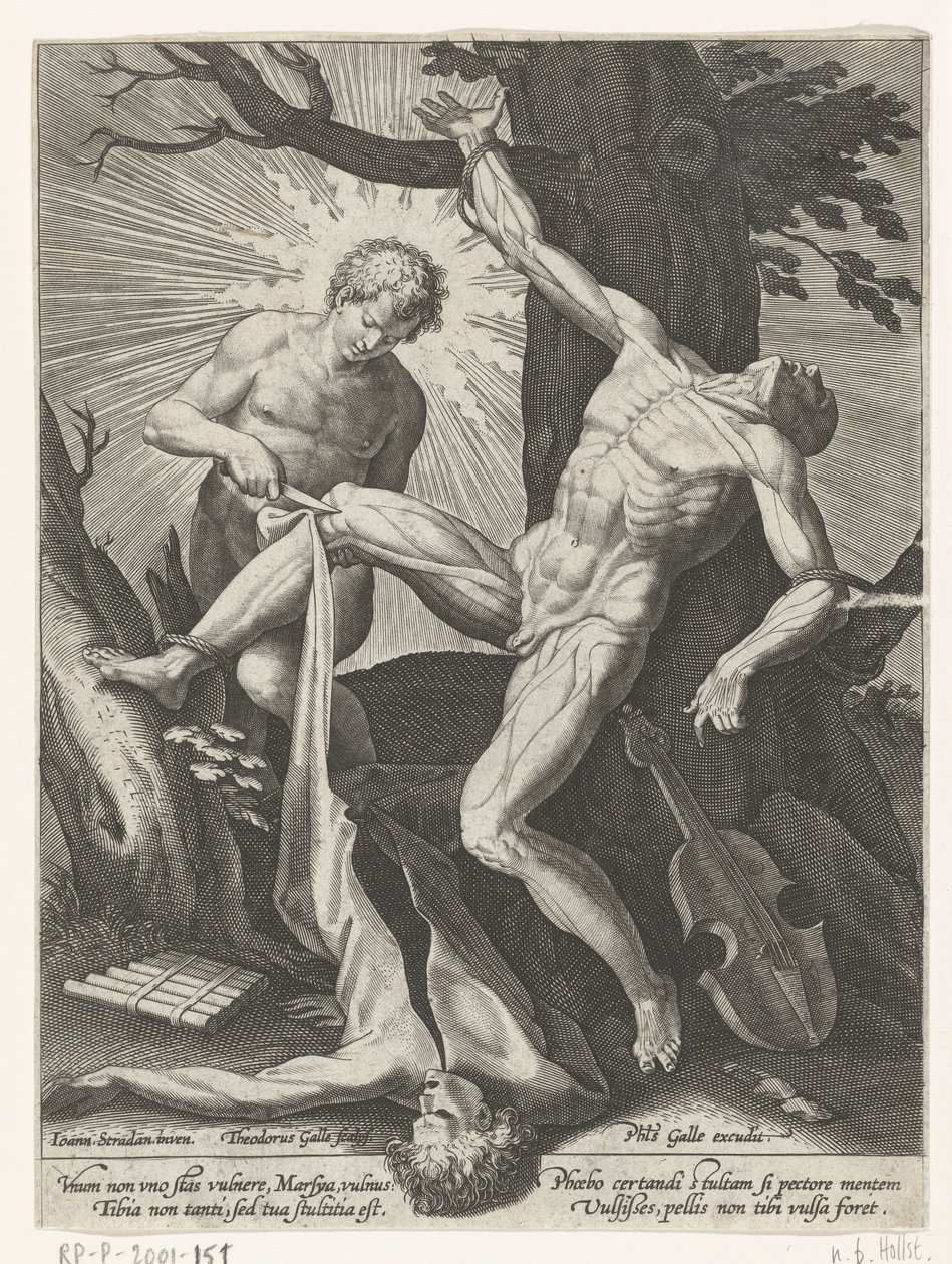 Apollo vissnar Marsyas av Theodoor Galle