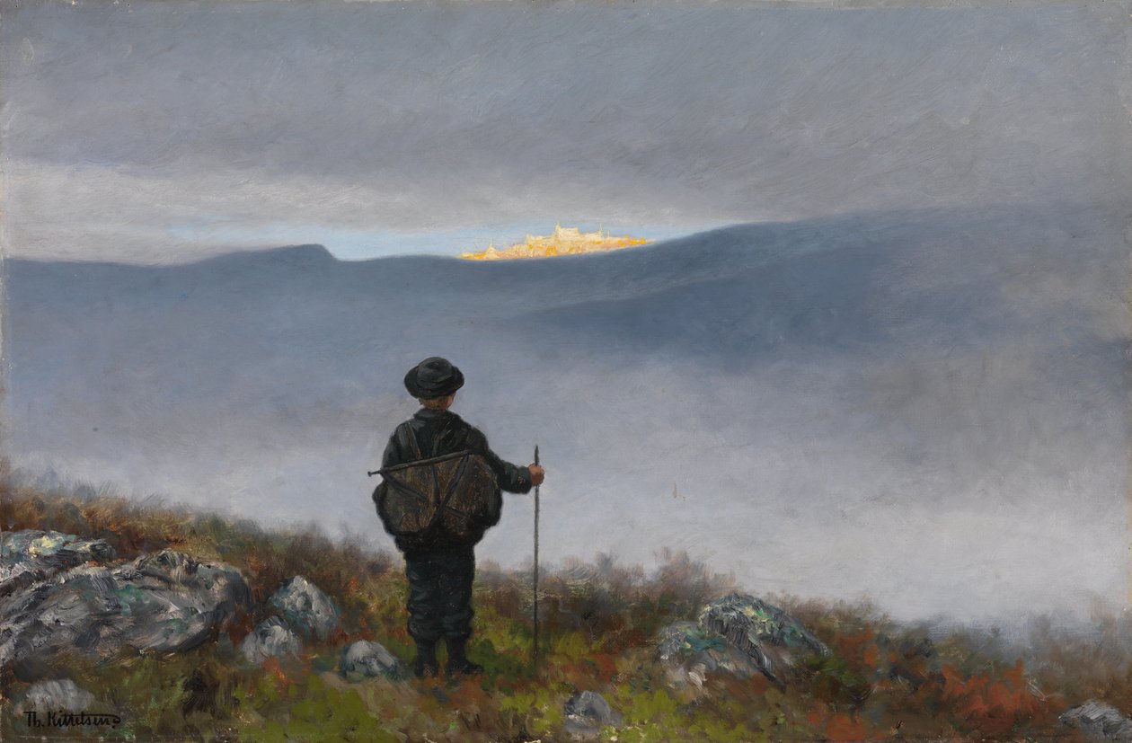 Far, far away Soria Moria Palace shimmered like Gold av Theodor Kittelsen