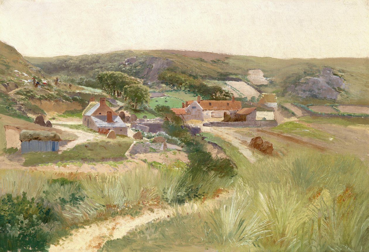 Nära Znojmo - värdshus med uthus omgiven av åkrar och ängar av Theodor von Hormann