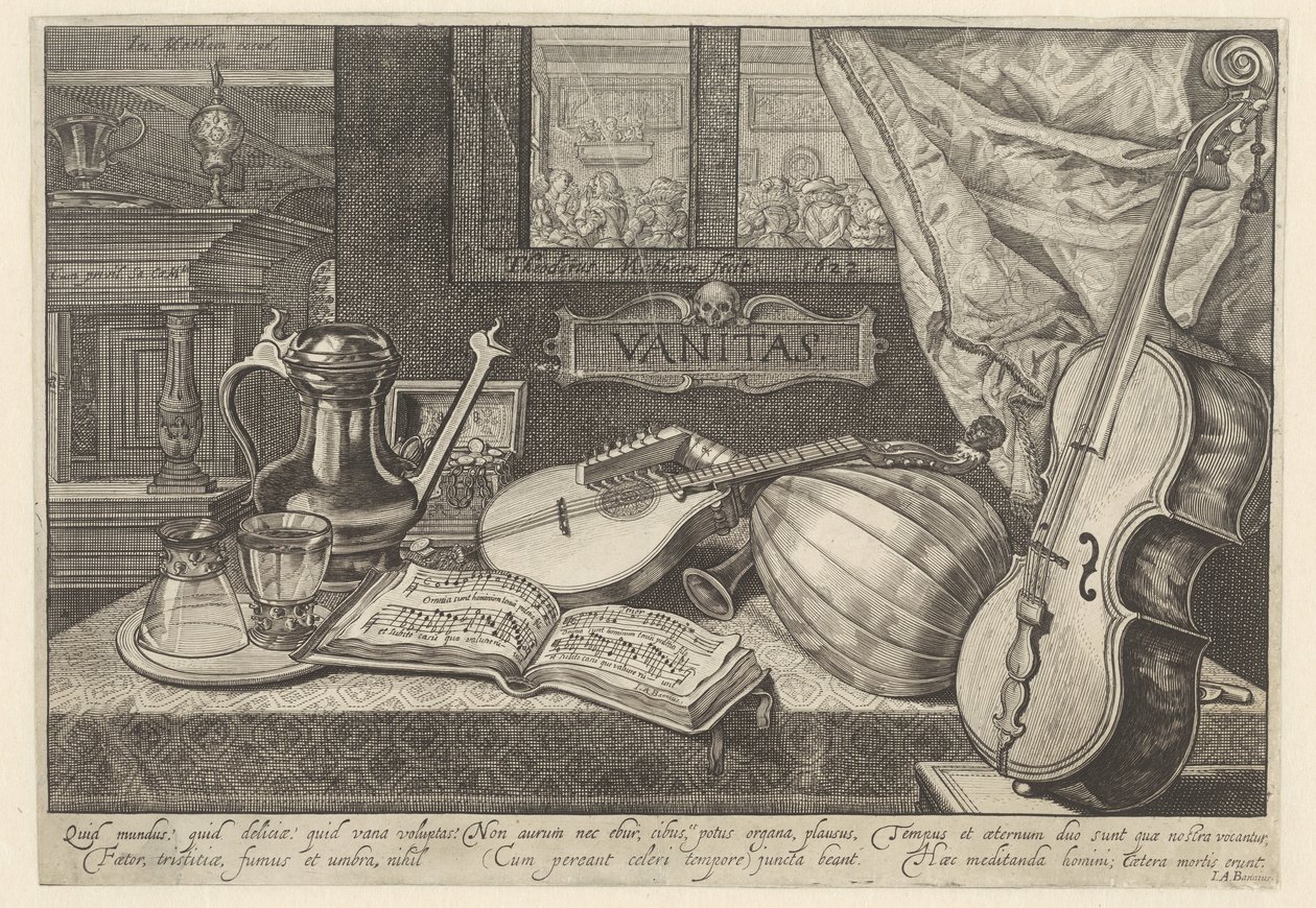 Vanitas stilleben med musikinstrument av Theodor Matham