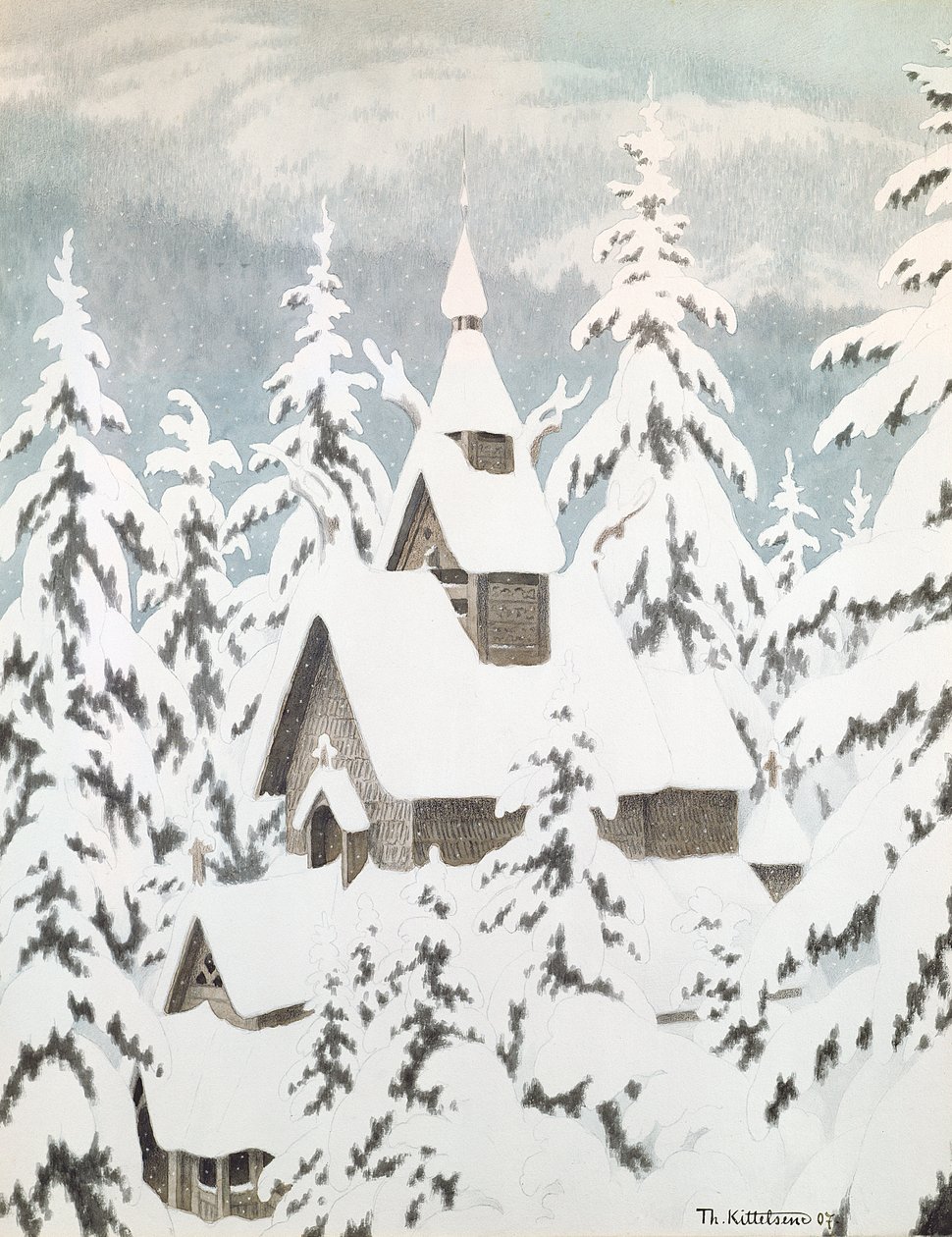 Kyrka i snön av Theodor Kittelsen