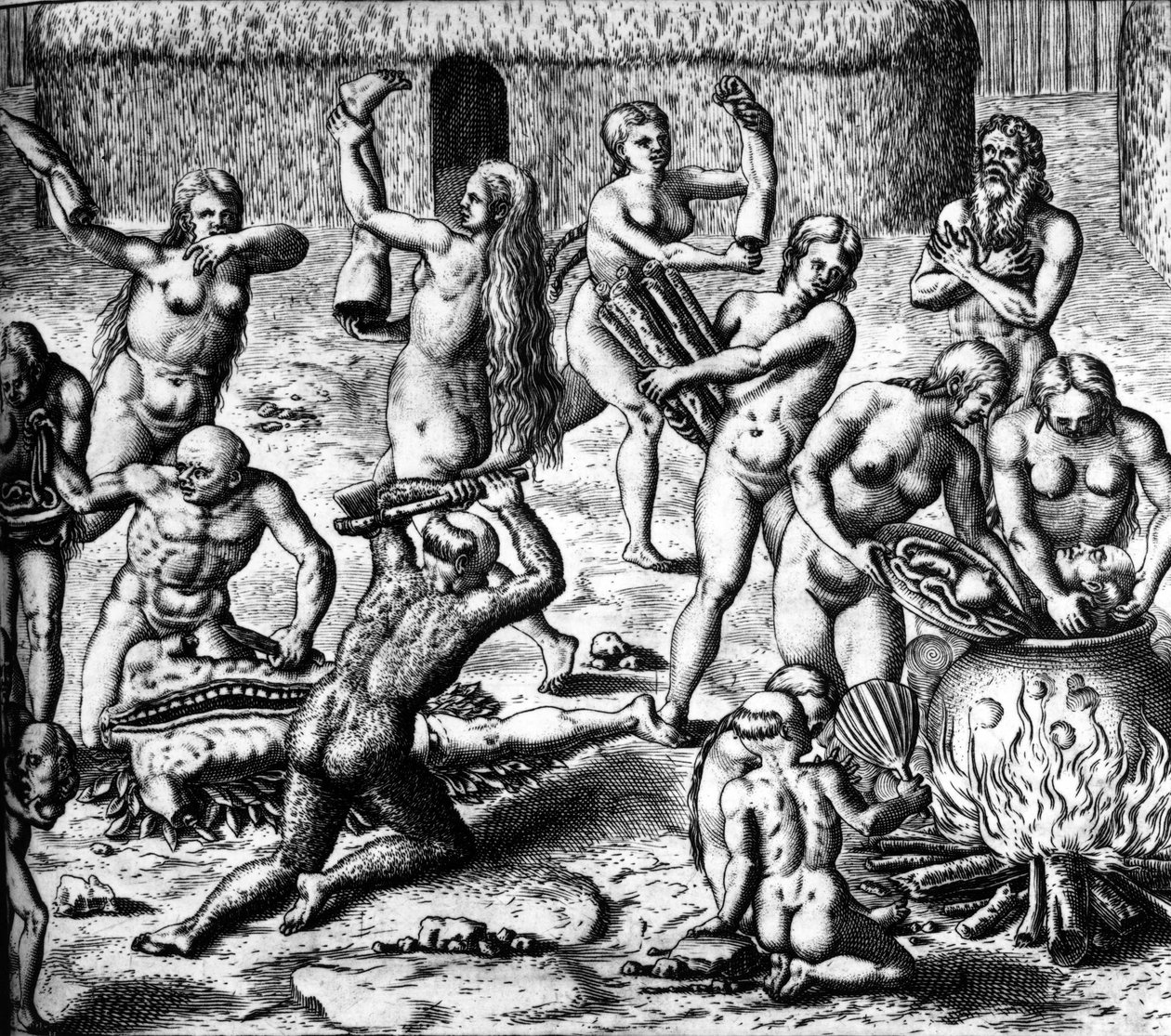 Scen för kannibalism av Theodor de Bry