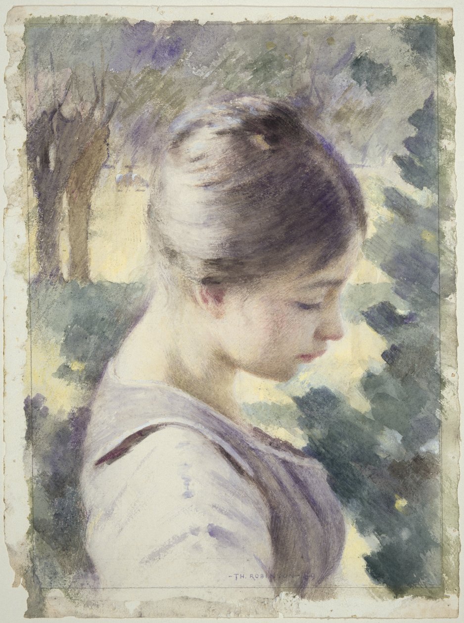 Dekorativt huvud, 1889 (wc på papper) av Theodore Robinson