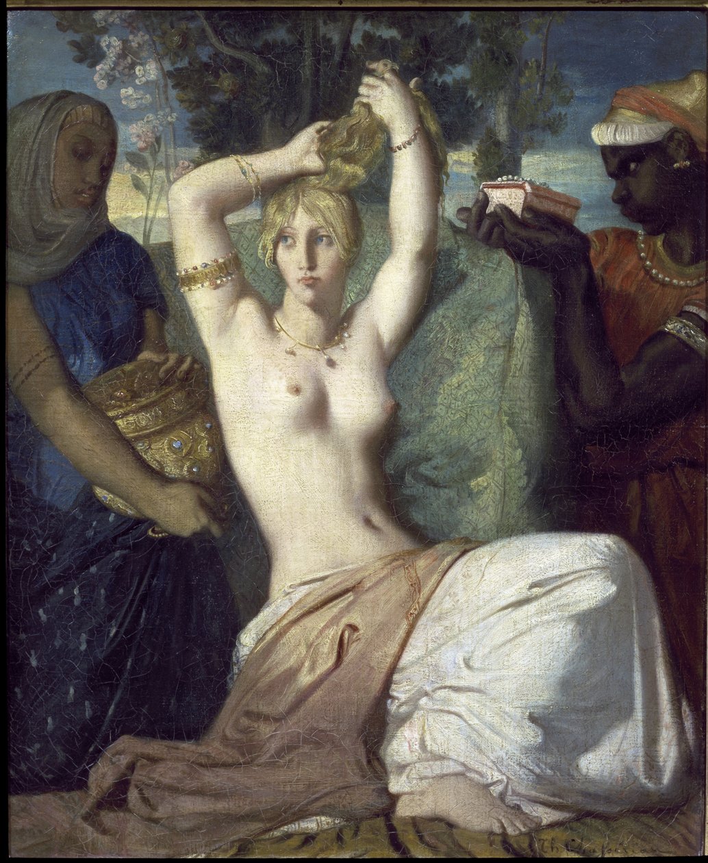 Esthers toalett - Olja på duk av Théodore Chassériau