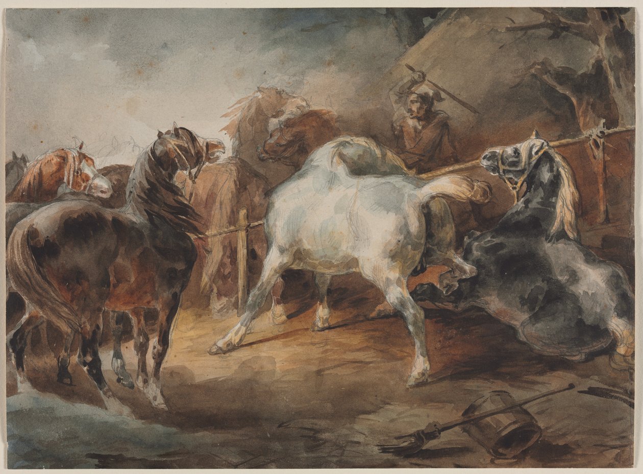 stridshästar, c. 1820. av Theodore Gericault