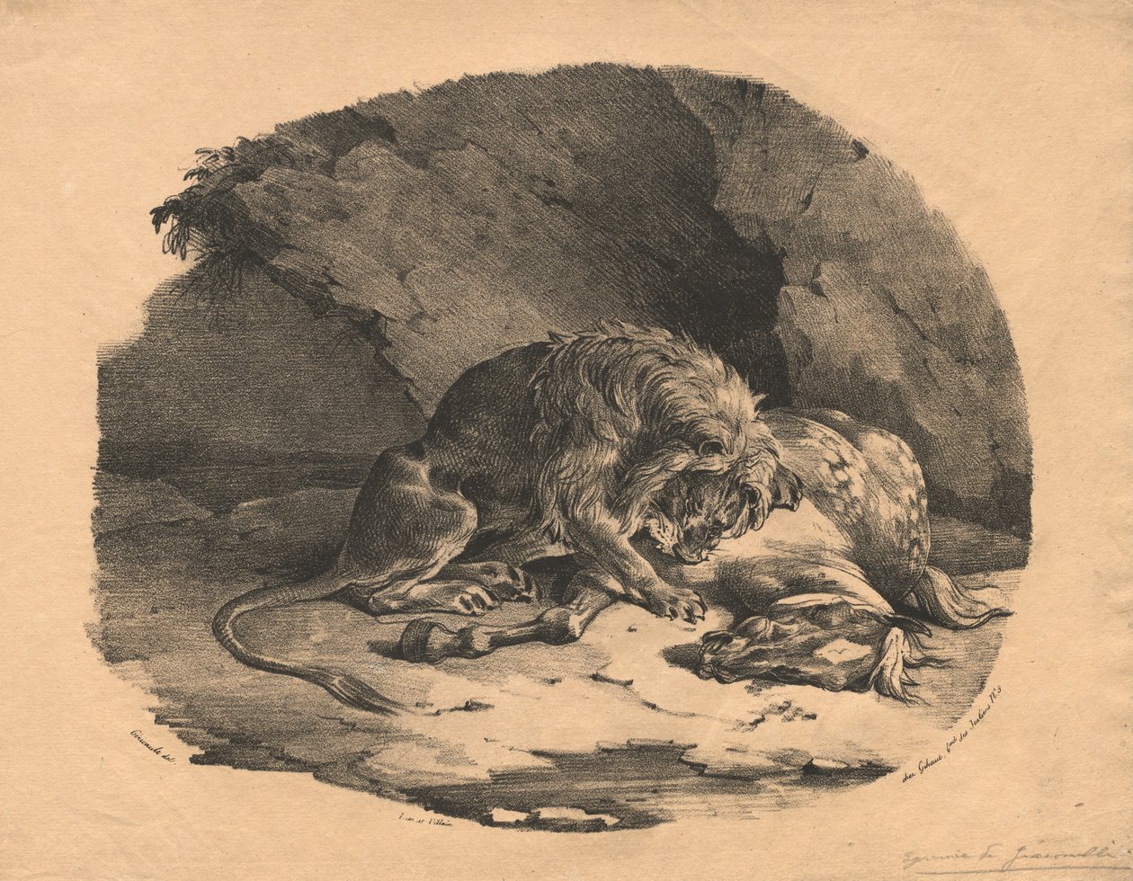 Häst slukade av ett lejon av Theodore Gericault