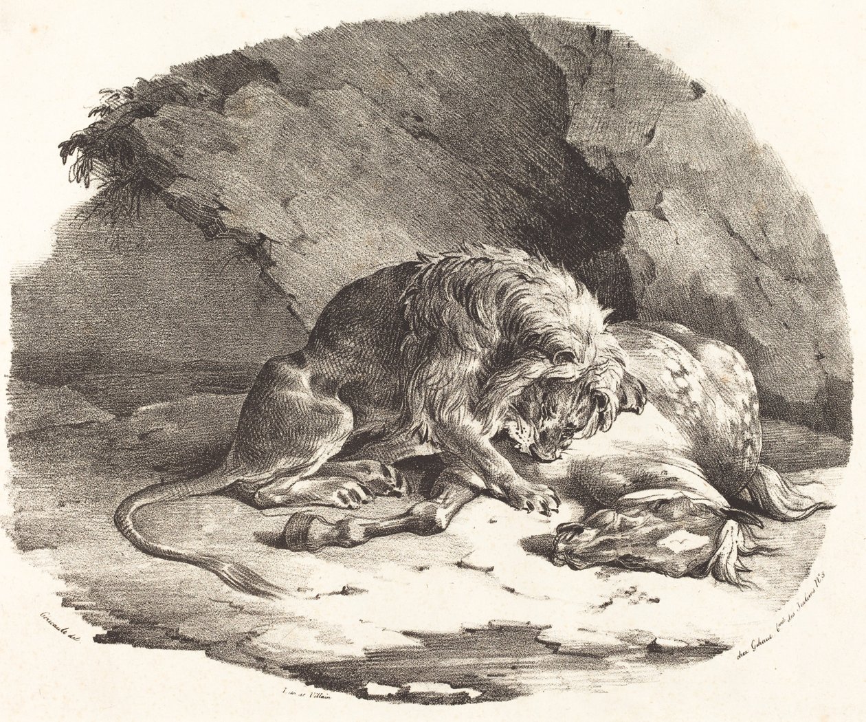 Lejon som slukar en häst av Theodore Gericault