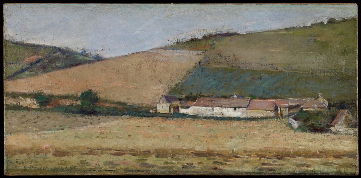 En gård bland kullar, Giverny, ca 1887 av Theodore Robinson