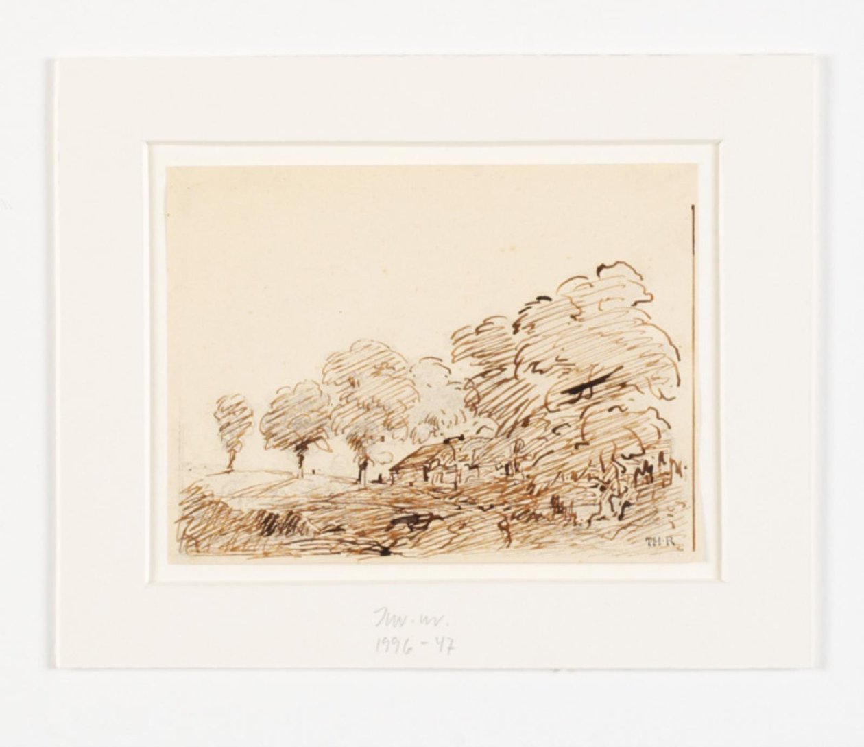 Landskap med stuga under höga träd av Theodore Rousseau