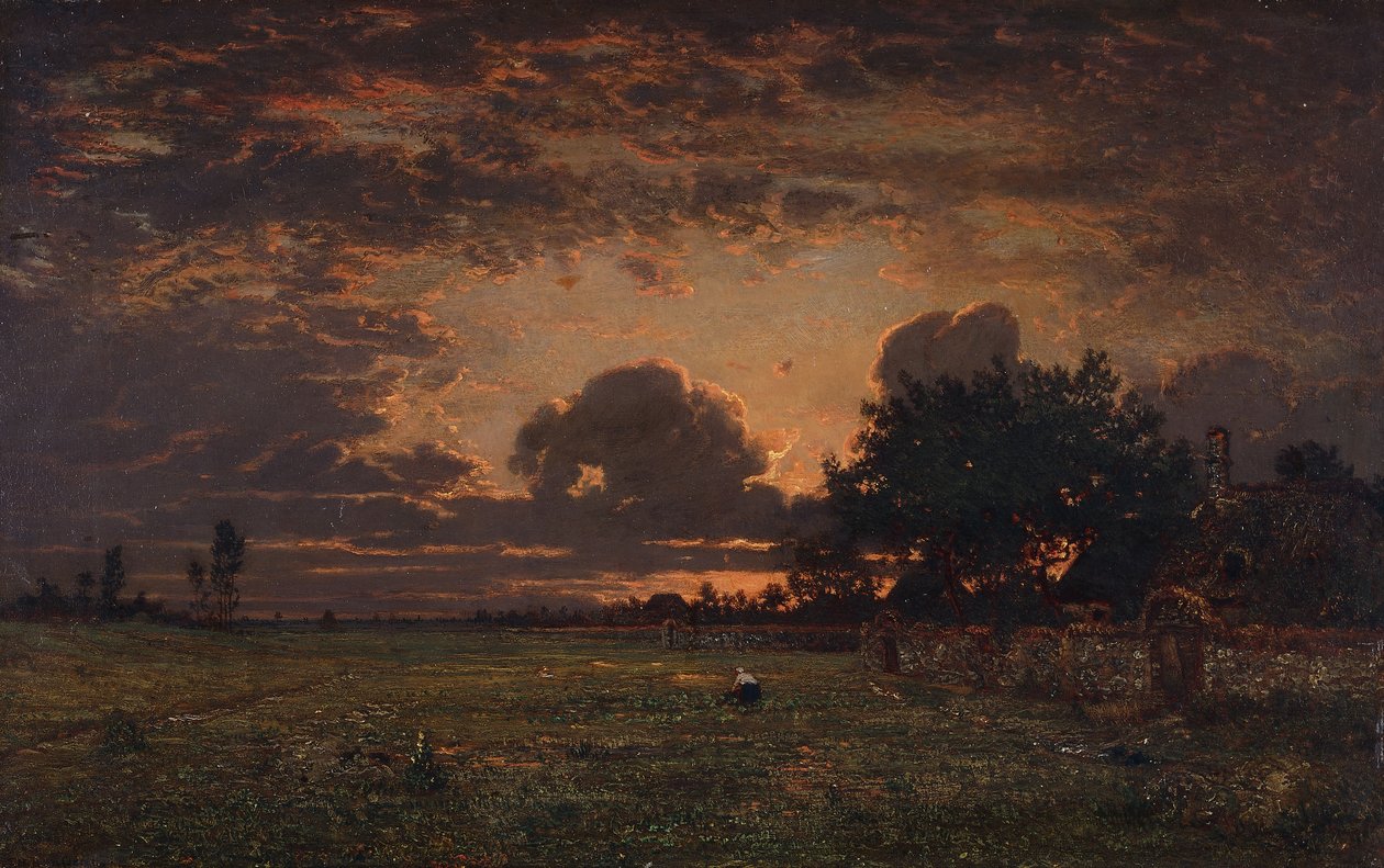 Solnedgång över Barbizon-slätten, av Pierre Etienne Theodore Rousseau