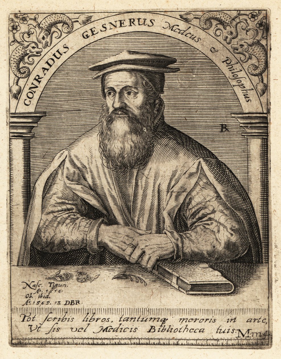 Conrad Gessner, schweizisk läkare av Theodore de Bry