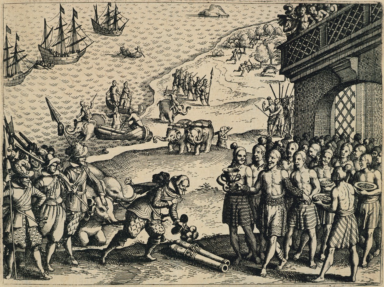 Holländarna går i land i Calcutta av Theodore de Bry