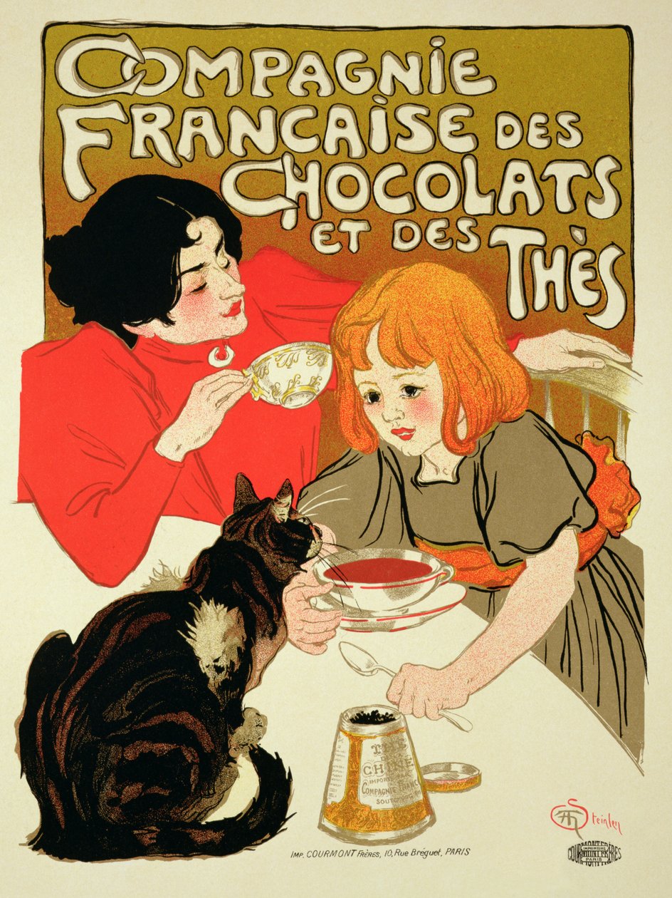 Affisch som annonserar det franska företaget för choklad och te av Théophile Alexandre Steinlen