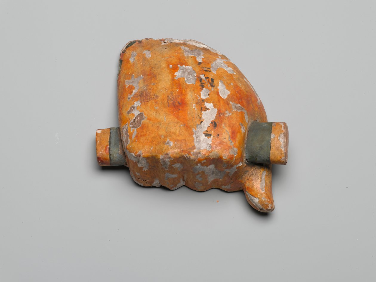 Höger knytnäve håller vikt tyg (trä, gips och pigment) av Third Intermediate Period Egyptian