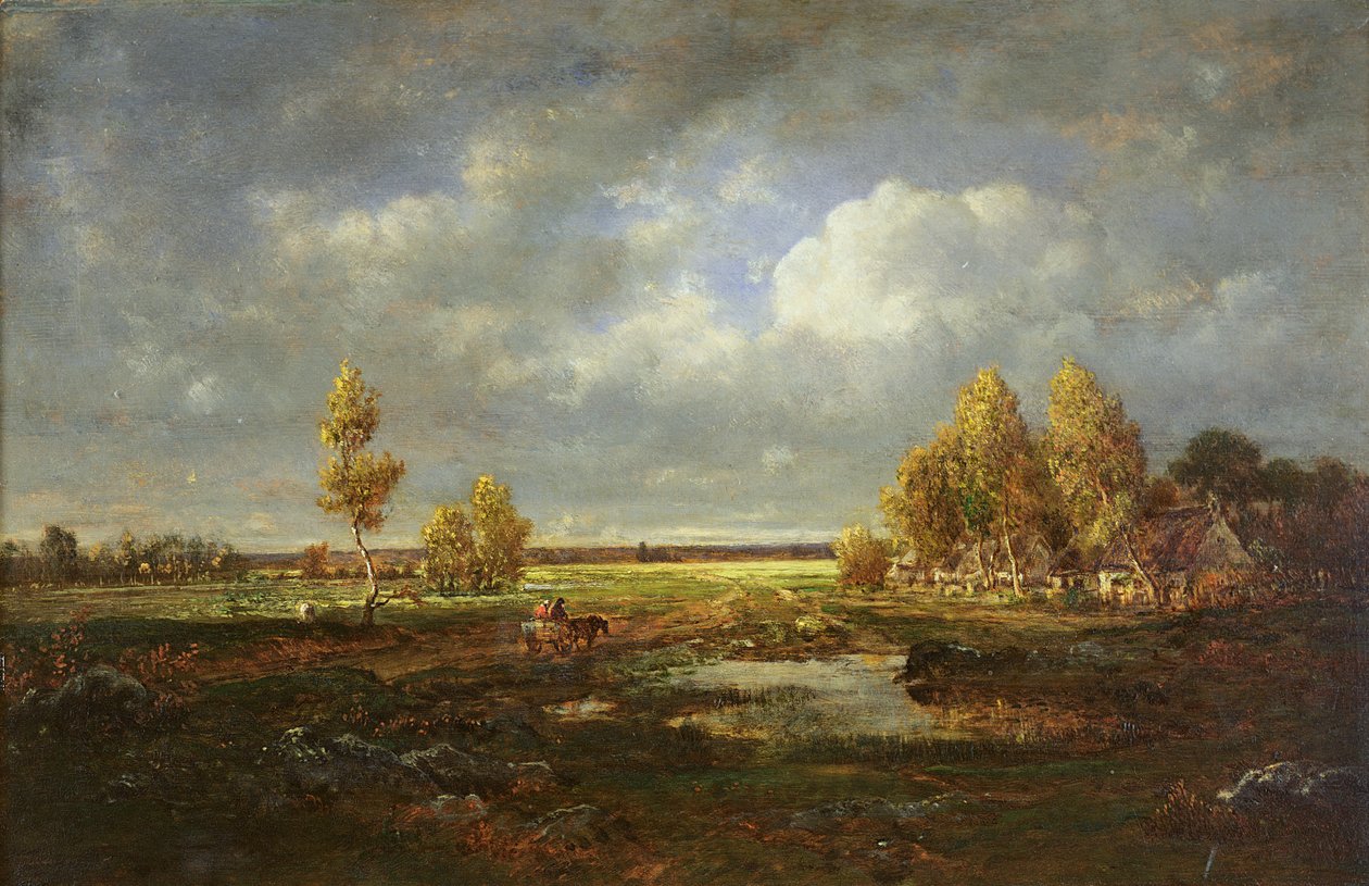 The Pond near the Road, Farm in Le Berry, ca 1845-48 (olja på trä) av Pierre Etienne Theodore Rousseau