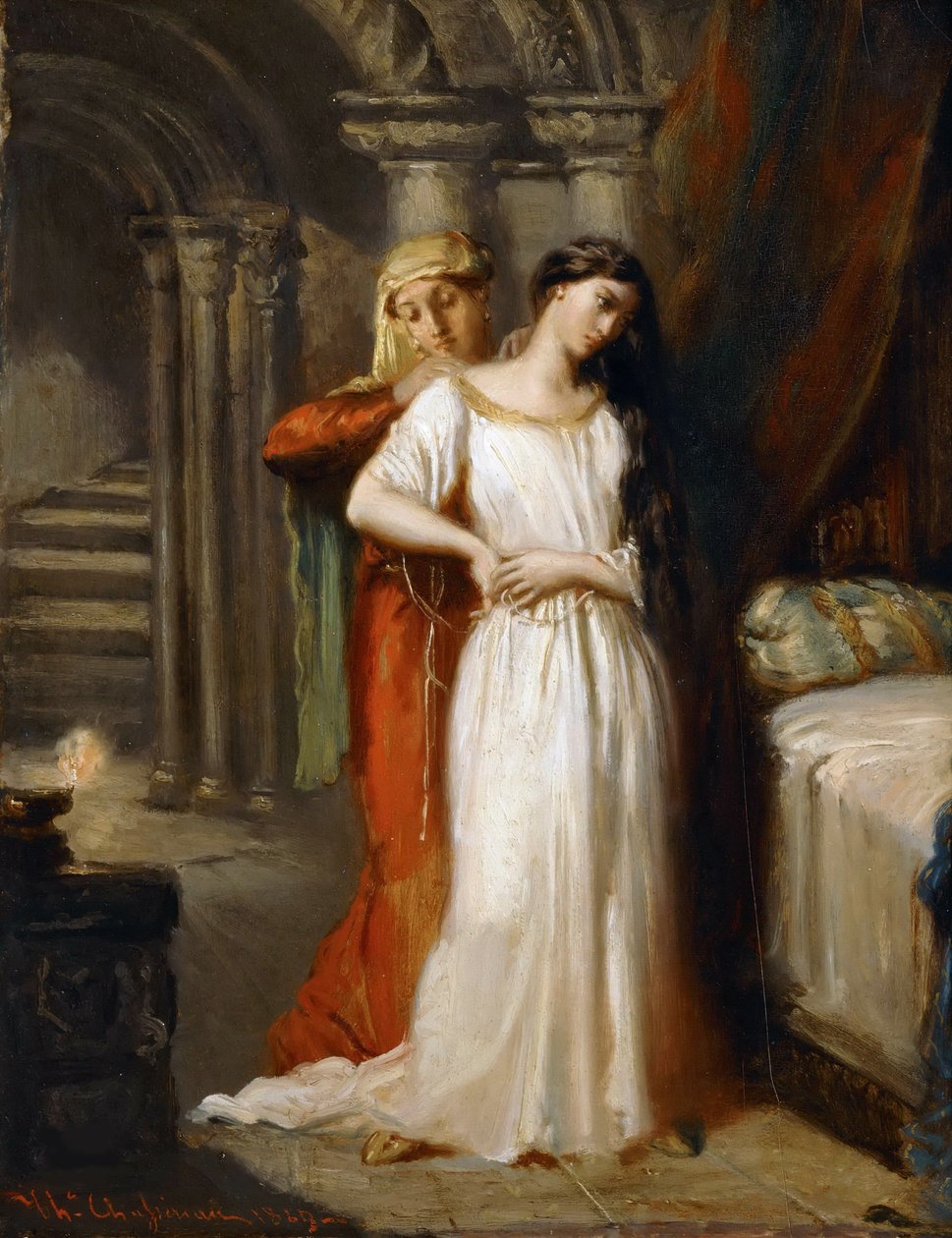 Desdemona drar sig tillbaka till sin säng, 1849. av Théodore Chassériau