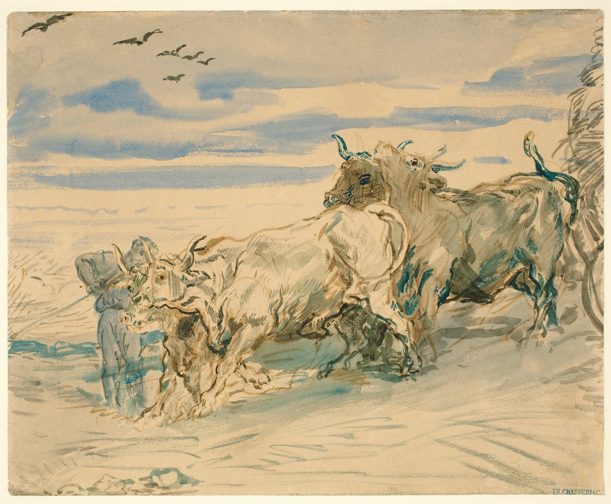 Förare med Oxen Pulling a Cart av Théodore Chassériau