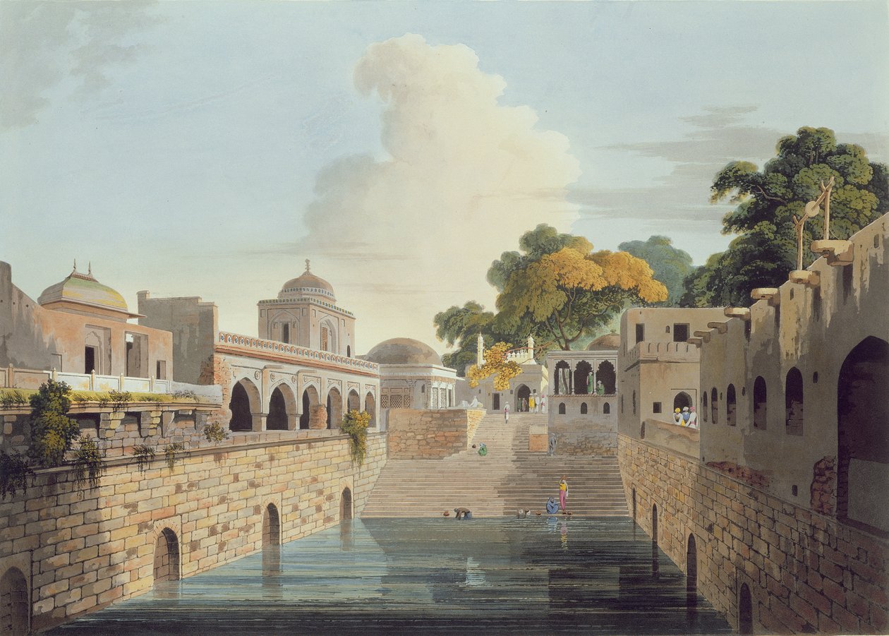 En Baolee nära den gamla staden Delhi, tavla XVIII från del 4 av "Oriental Scenery", pub. 1802 (akvatint) av Thomas und William Daniell