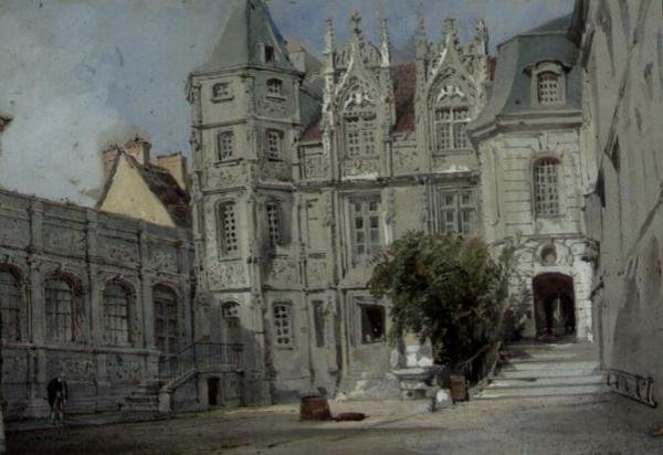 Hotel Bourgtheroulde på Place de la Pucelle, Rouen (wc på papper) av Thomas Allom
