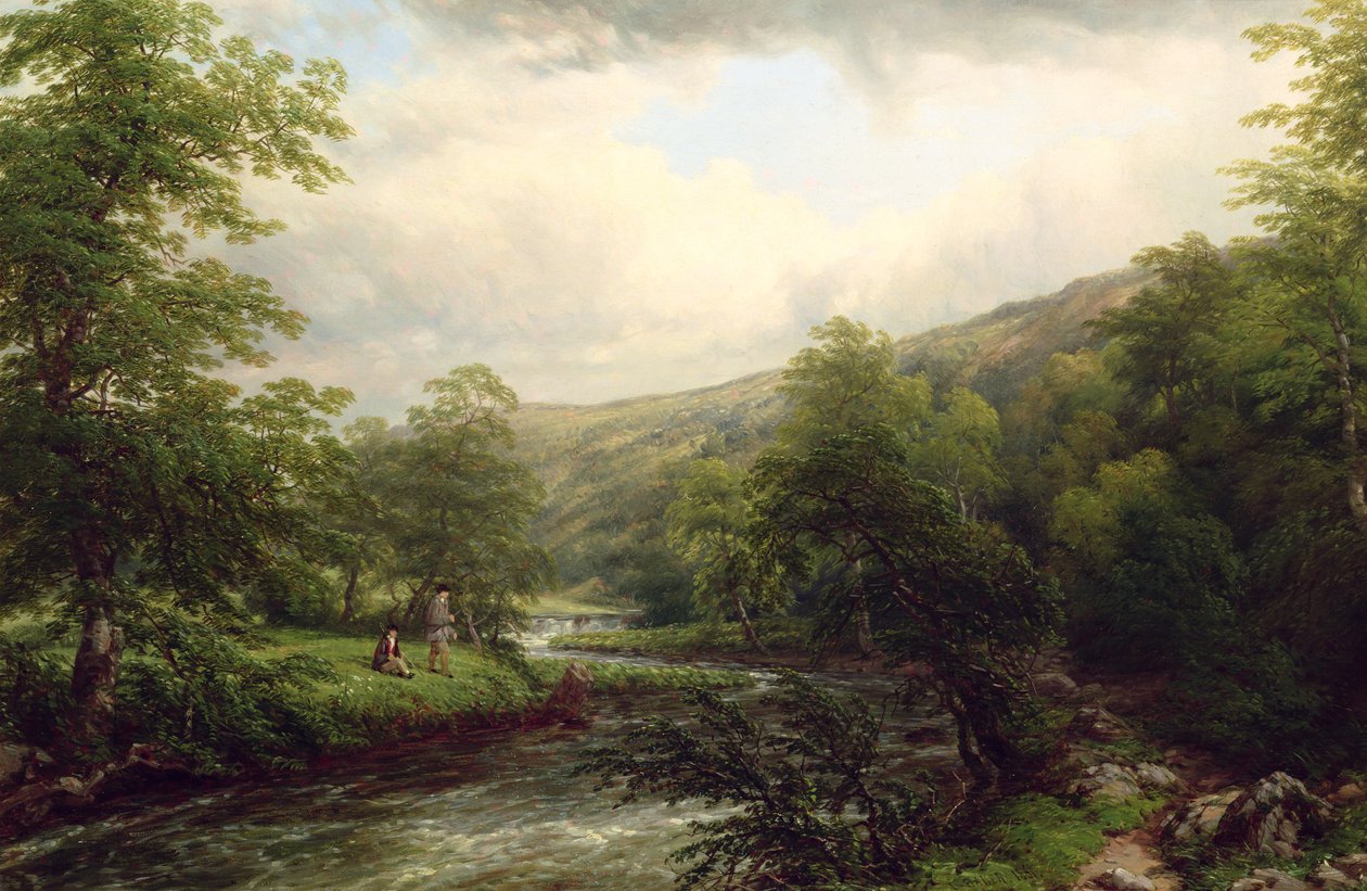 Fishing on the Dee, 1861 av Thomas Baker