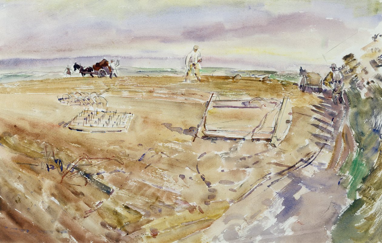 Upland Field med harvar (wc på papper) av Thomas Barclay Hennell