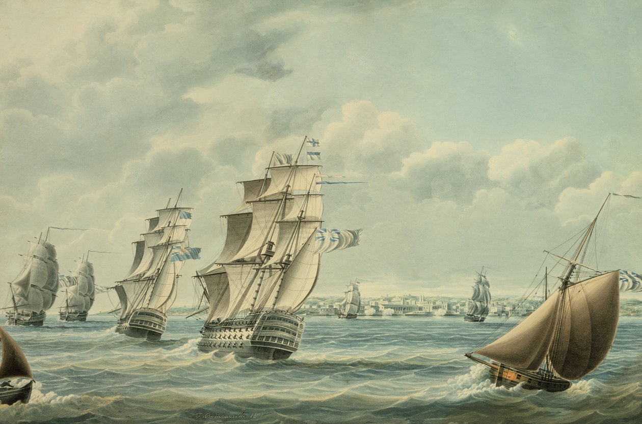 Brittiska fartyg som blockerade Cadiz 1797, 1797 (wc på papper) av Thomas Buttersworth