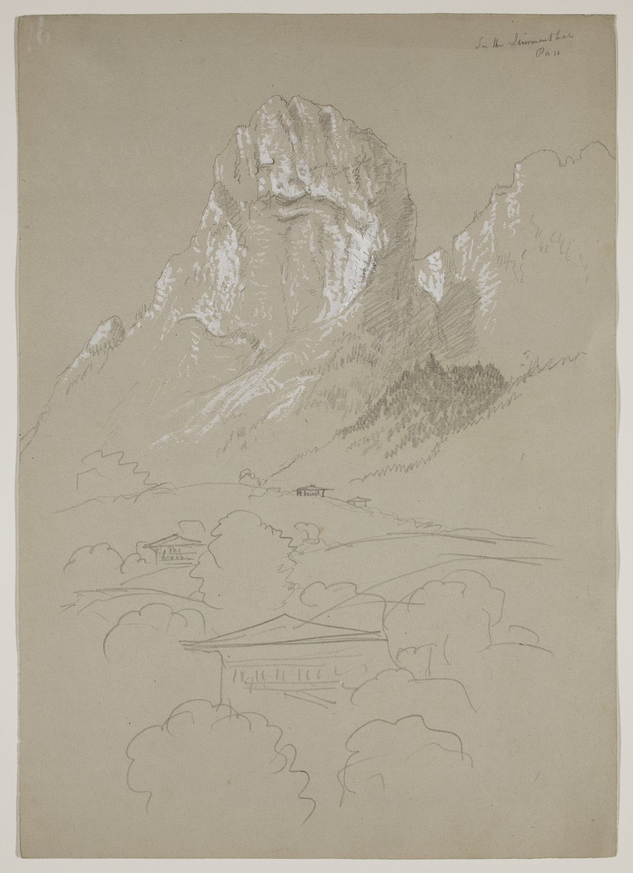 I Simmental, Schweiz, 1841 (penna förhöjd med gouache på papper) av Thomas Cole