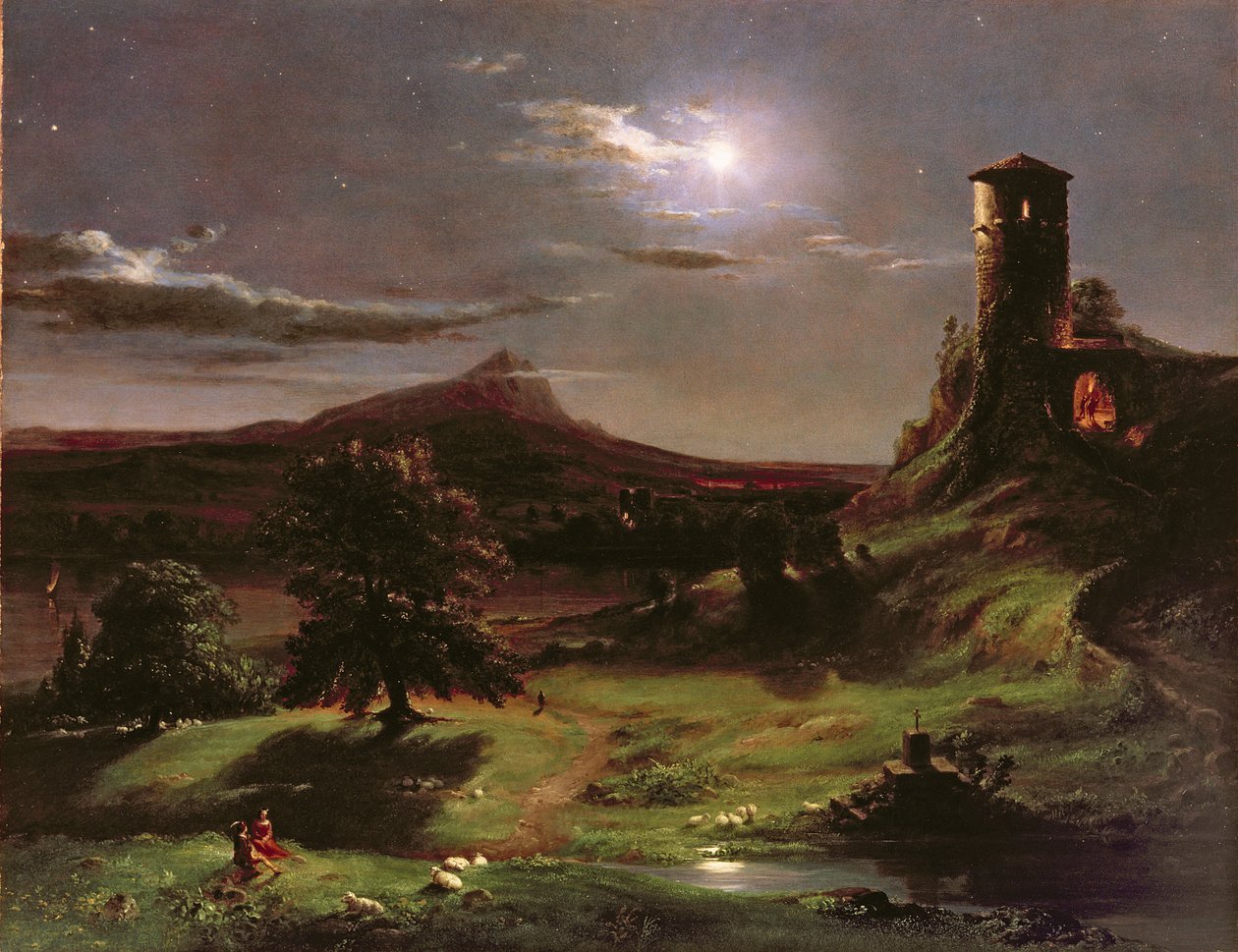 Landskap (månsken), c.1833-34 av Thomas Cole