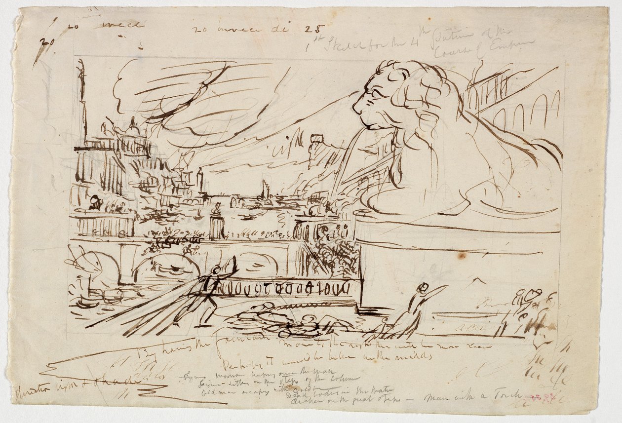 Sketch for Destruction, från serien Course of Empire, c.1836 av Thomas Cole