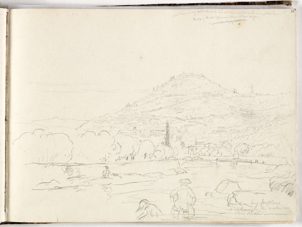 Skiss av kulle, flodstrand och figurer, 1831 av Thomas Cole