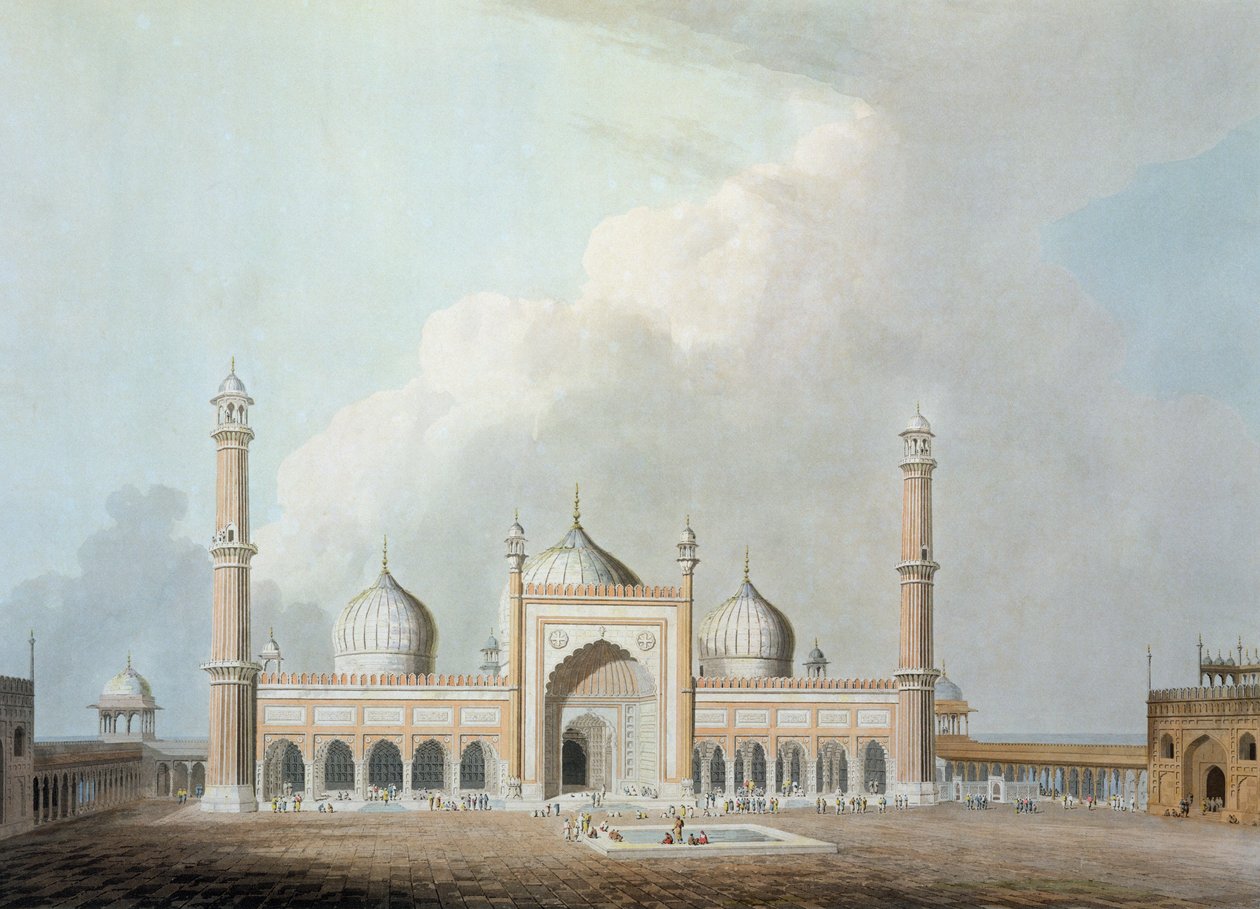 Jummah Musjed, Delhi, tavla XXIII från "Oriental Scenery", publicerad 1797 (färgad akvatint) av Thomas Daniell