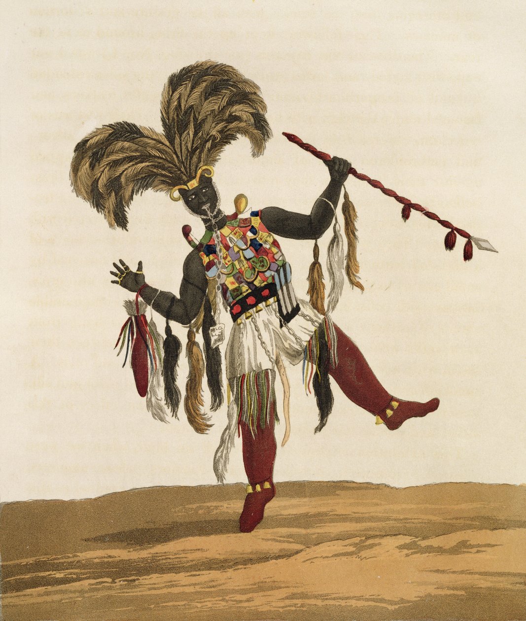 En kapten i krigsdräkt, från "Mission from Cape Coast Castle to Ashantee", publicerad 1819. av Thomas Edward Bowditch