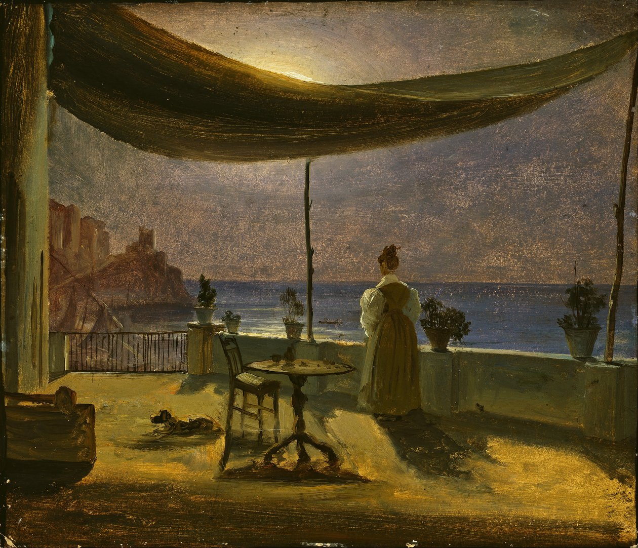 En terrass i Amalfi i månsken av Thomas Fearnley