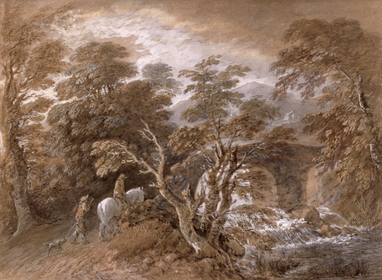 A Woodland Pool with Rocks and Plants, c.1765-70 (wc och svart krita över grafit med oljefärg på papper) av Thomas Gainsborough